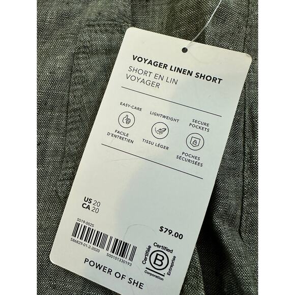 Athleta NWT Voyager Linen Shorts Sz 20 Olive Green Pull On - Picture 2 of 7